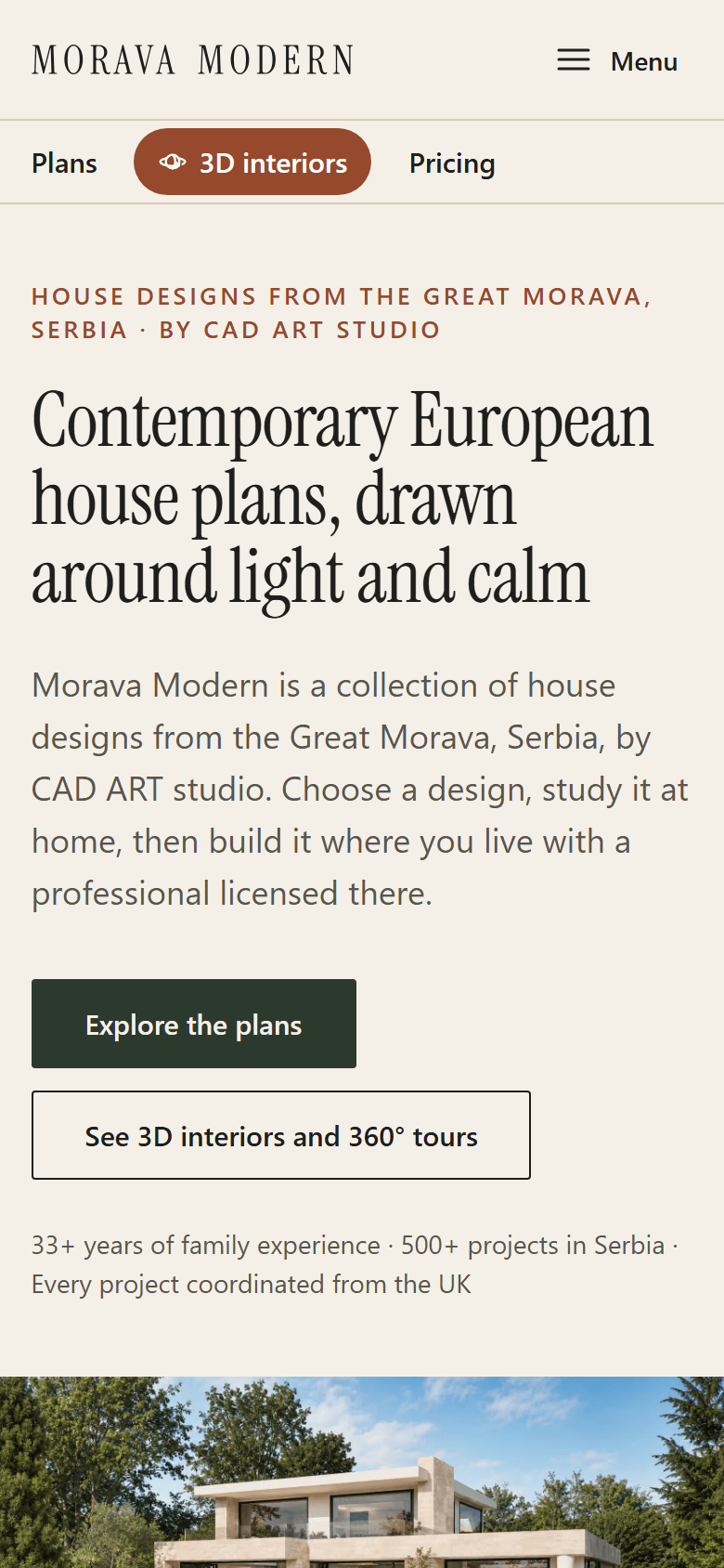 The moravamodern.com home page on a phone