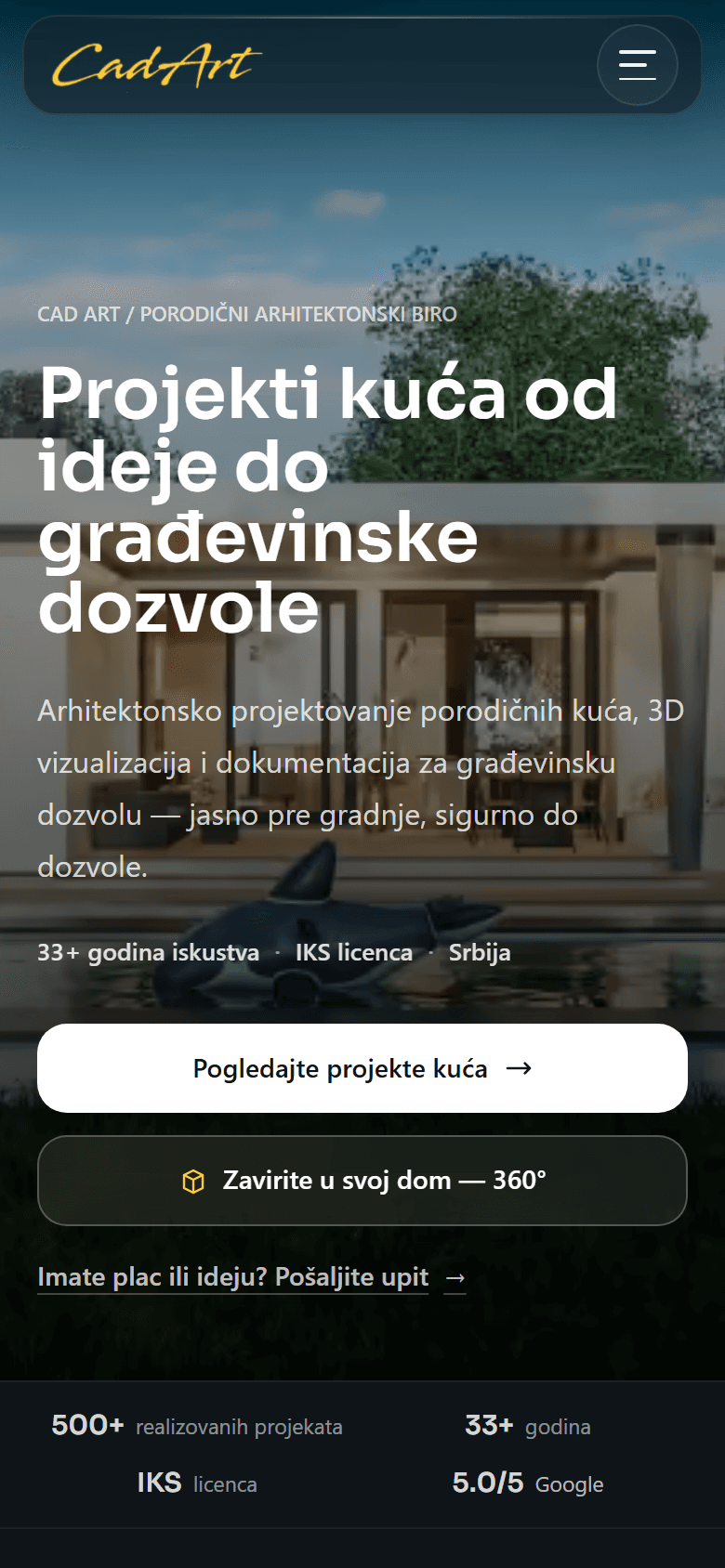 The projektikuce.rs home page on a phone